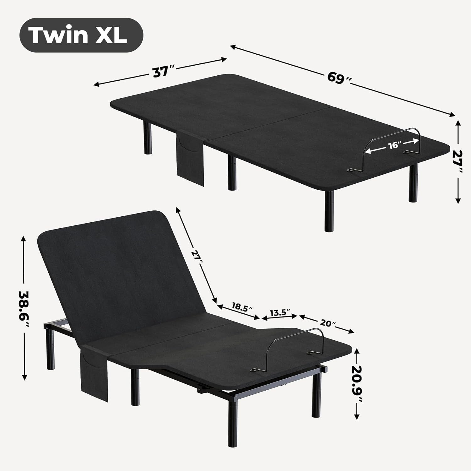 Adjustable Bed Frame Split King with 5 Height Options