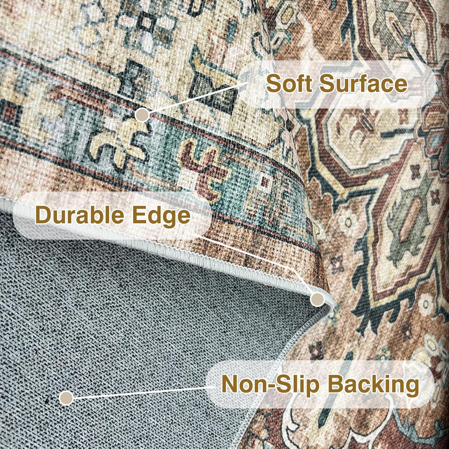 Living Room Stain Resistant Carpet Vintage Rugs with Non Slip Backing