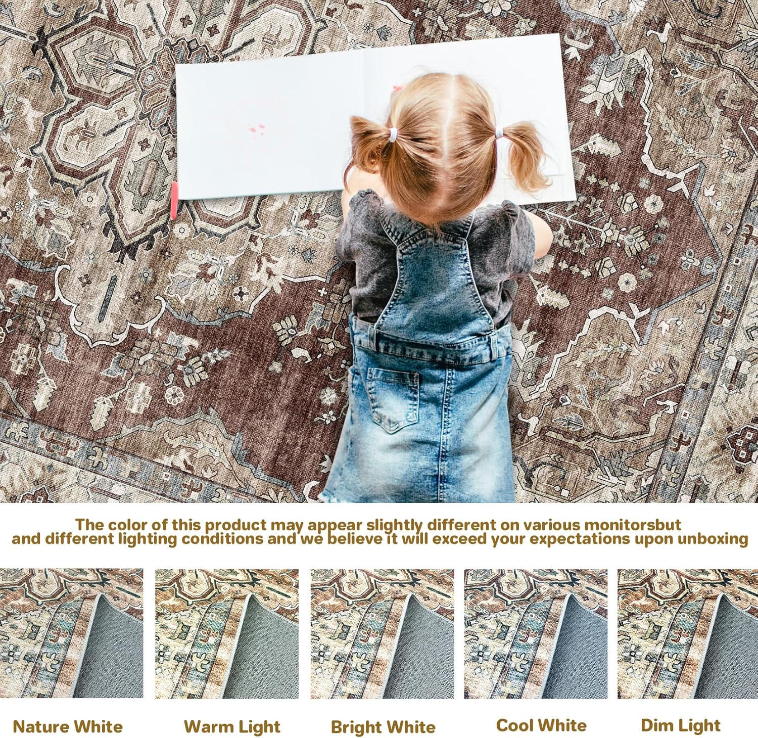 Living Room Stain Resistant Carpet Vintage Rugs with Non Slip Backing