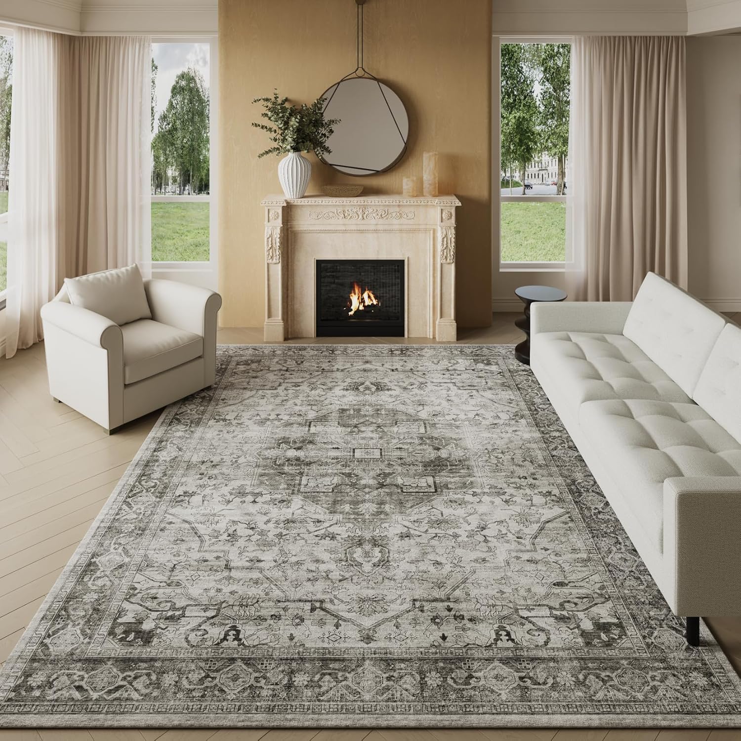 Living Room Stain Resistant Carpet Vintage Rugs with Non Slip Backing