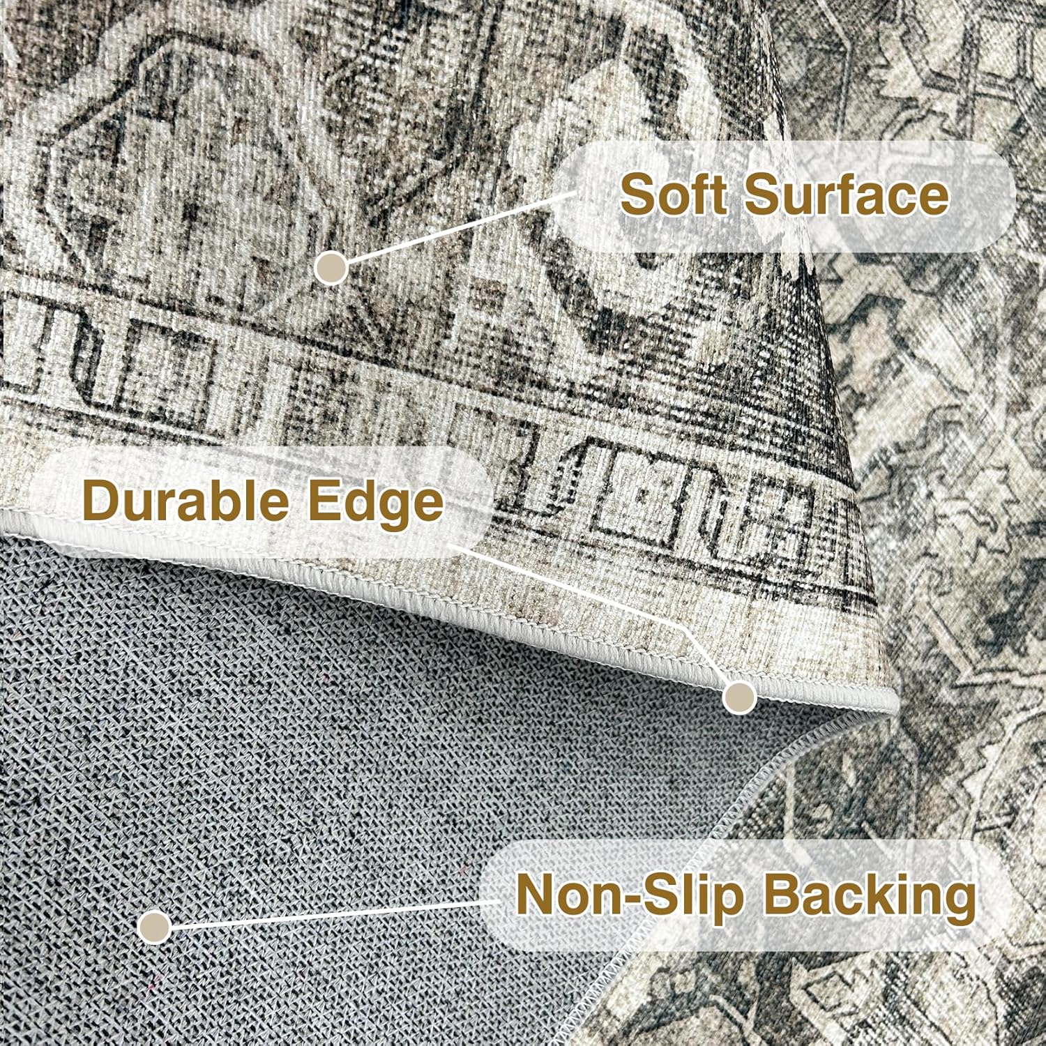 Living Room Stain Resistant Carpet Vintage Rugs with Non Slip Backing