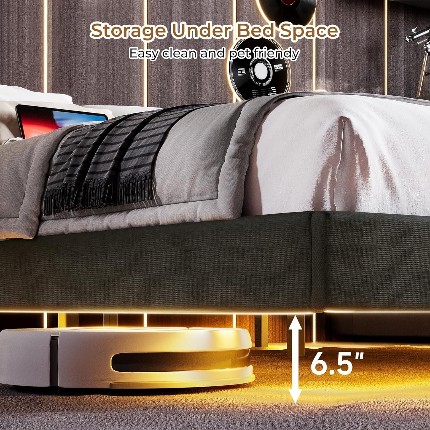 Floating Full Bed Frame with RGB LED Lights and Type-C&USB Ports