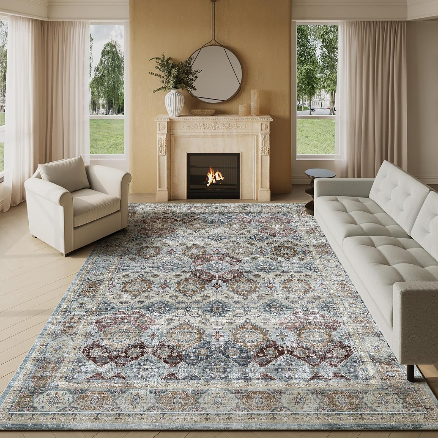 Living Room Stain Resistant Carpet Vintage Rugs with Non Slip Backing