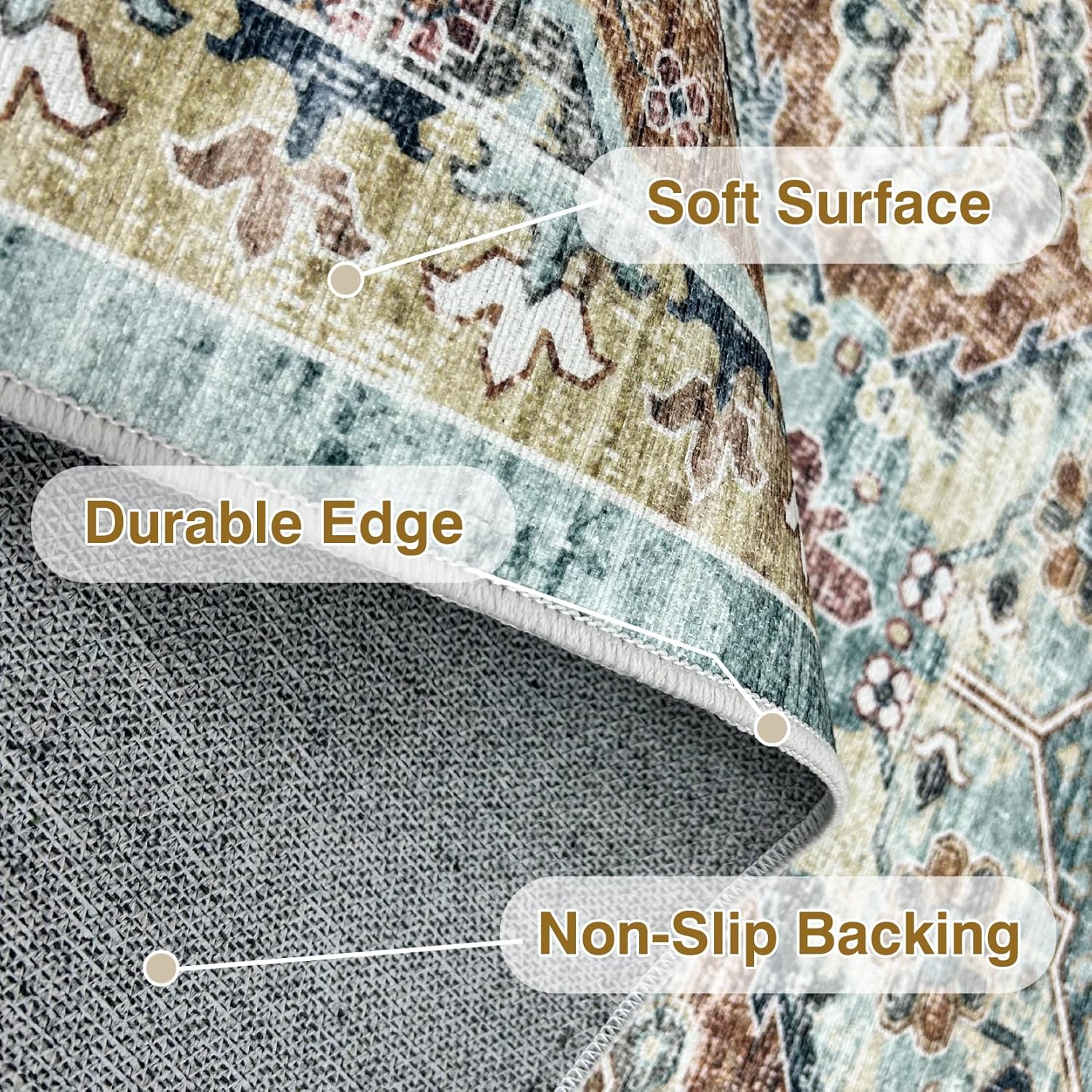 Living Room Stain Resistant Carpet Vintage Rugs with Non Slip Backing