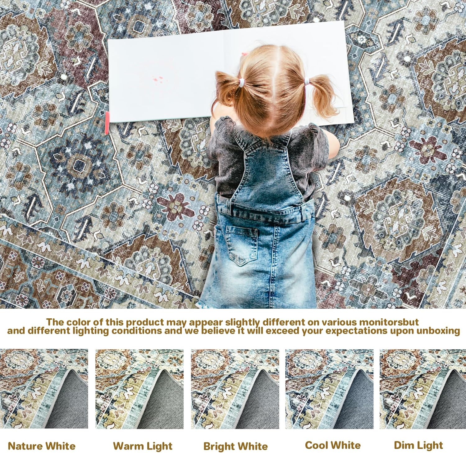 Living Room Stain Resistant Carpet Vintage Rugs with Non Slip Backing