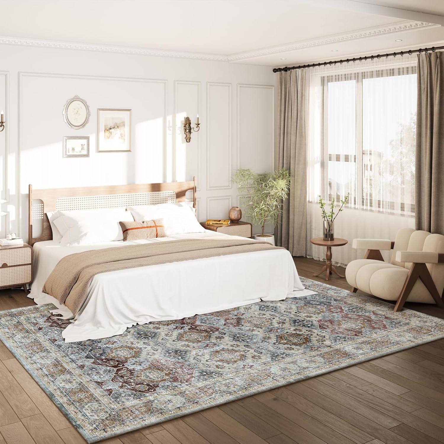 Living Room Stain Resistant Carpet Vintage Rugs with Non Slip Backing