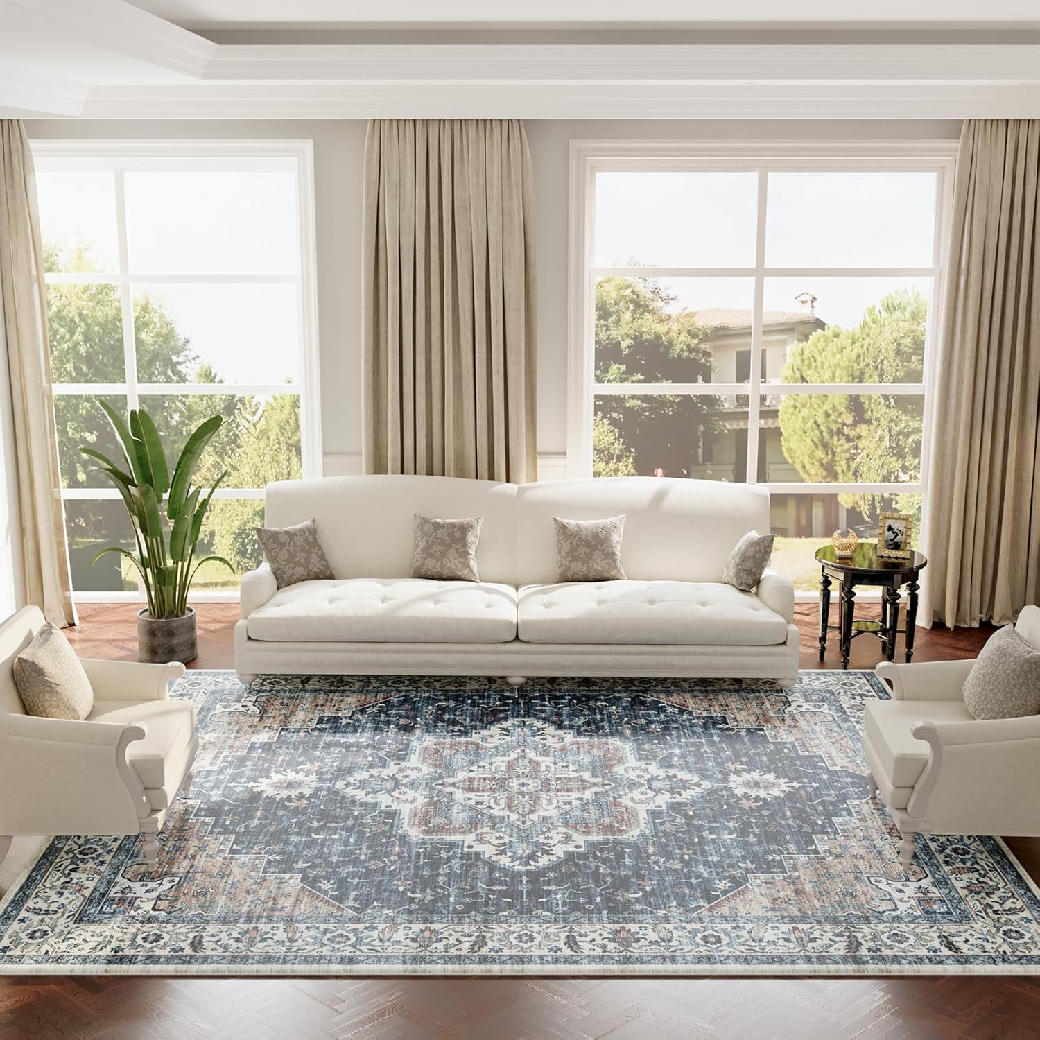 Living Room Stain Resistant Carpet Vintage Rugs with Non Slip Backing