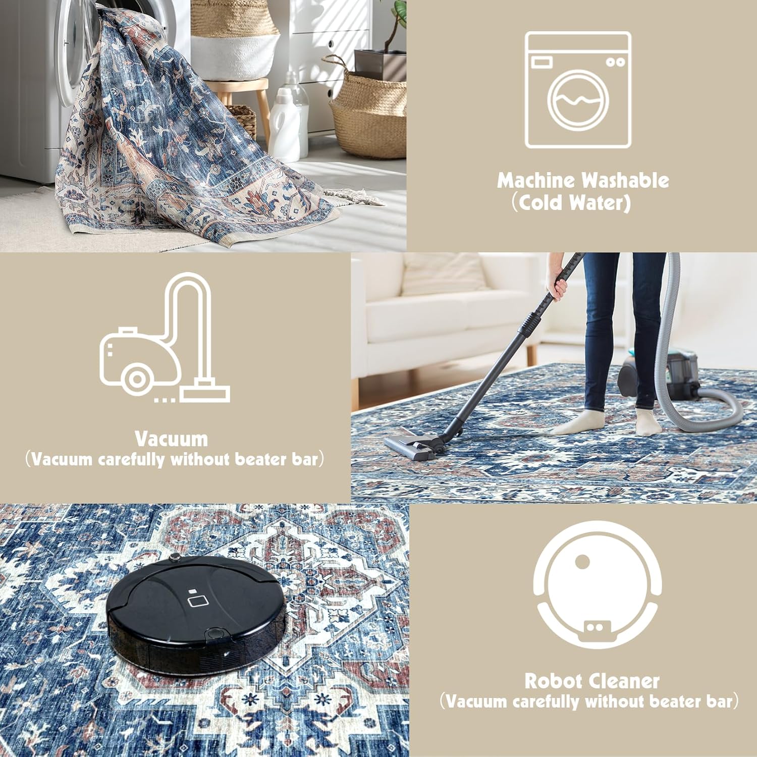 Living Room Stain Resistant Carpet Vintage Rugs with Non Slip Backing