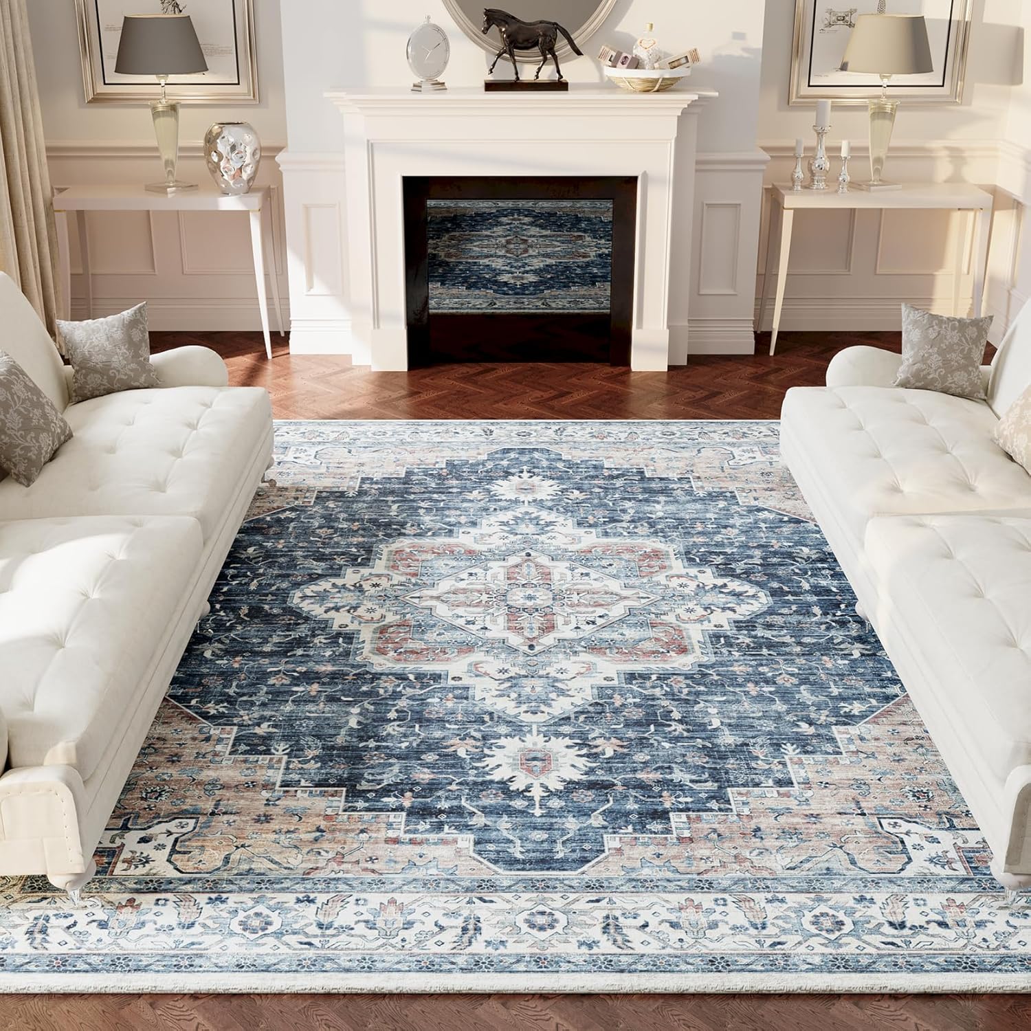 Living Room Stain Resistant Carpet Vintage Rugs with Non Slip Backing