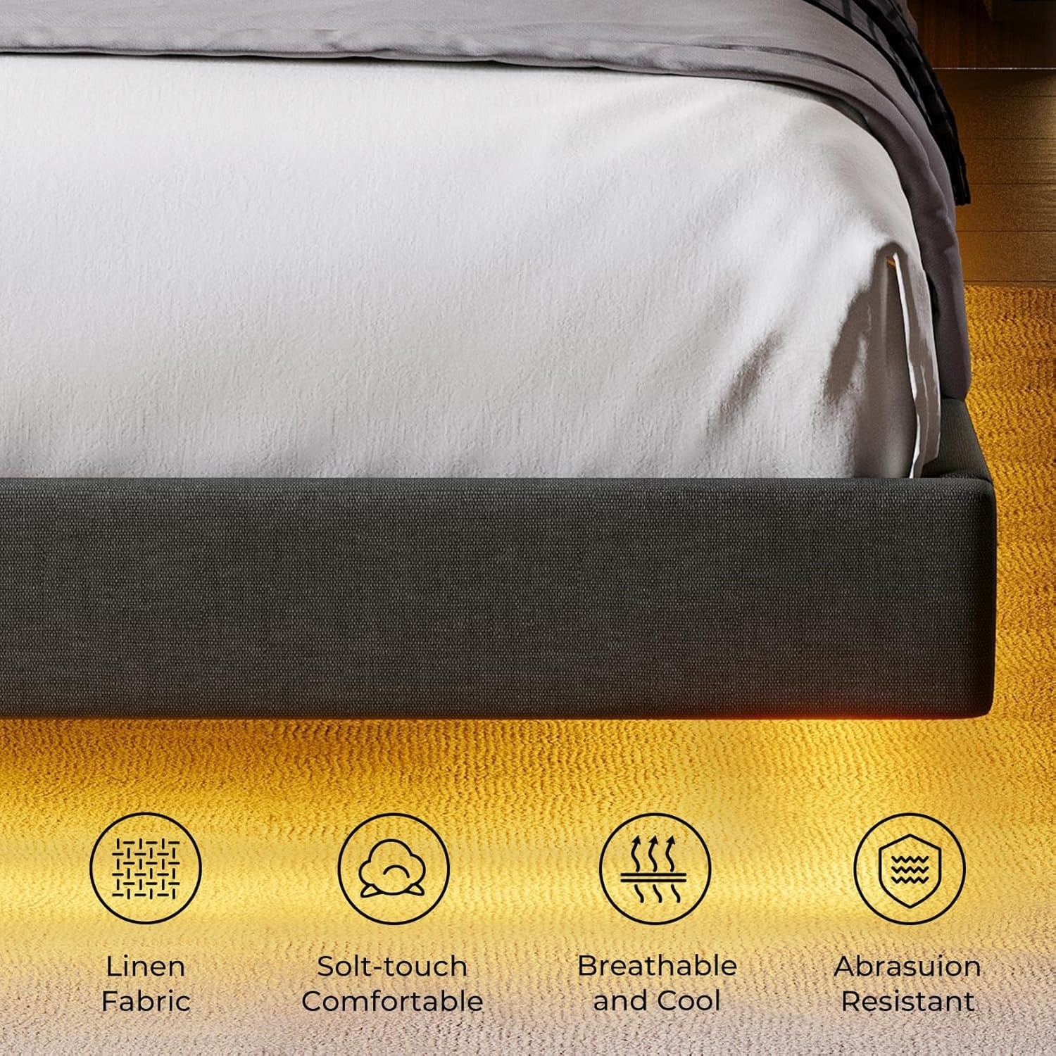 Floating Full Bed Frame with RGB LED Lights and Type-C&USB Ports