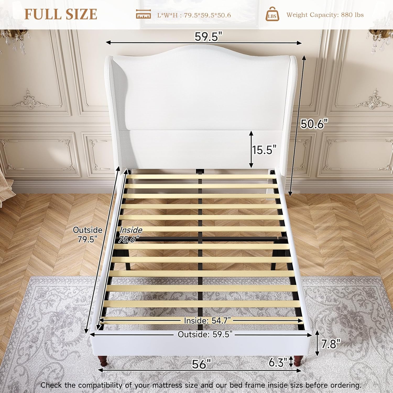 Soft fabric retro simple style bed frame upholstered platform bed