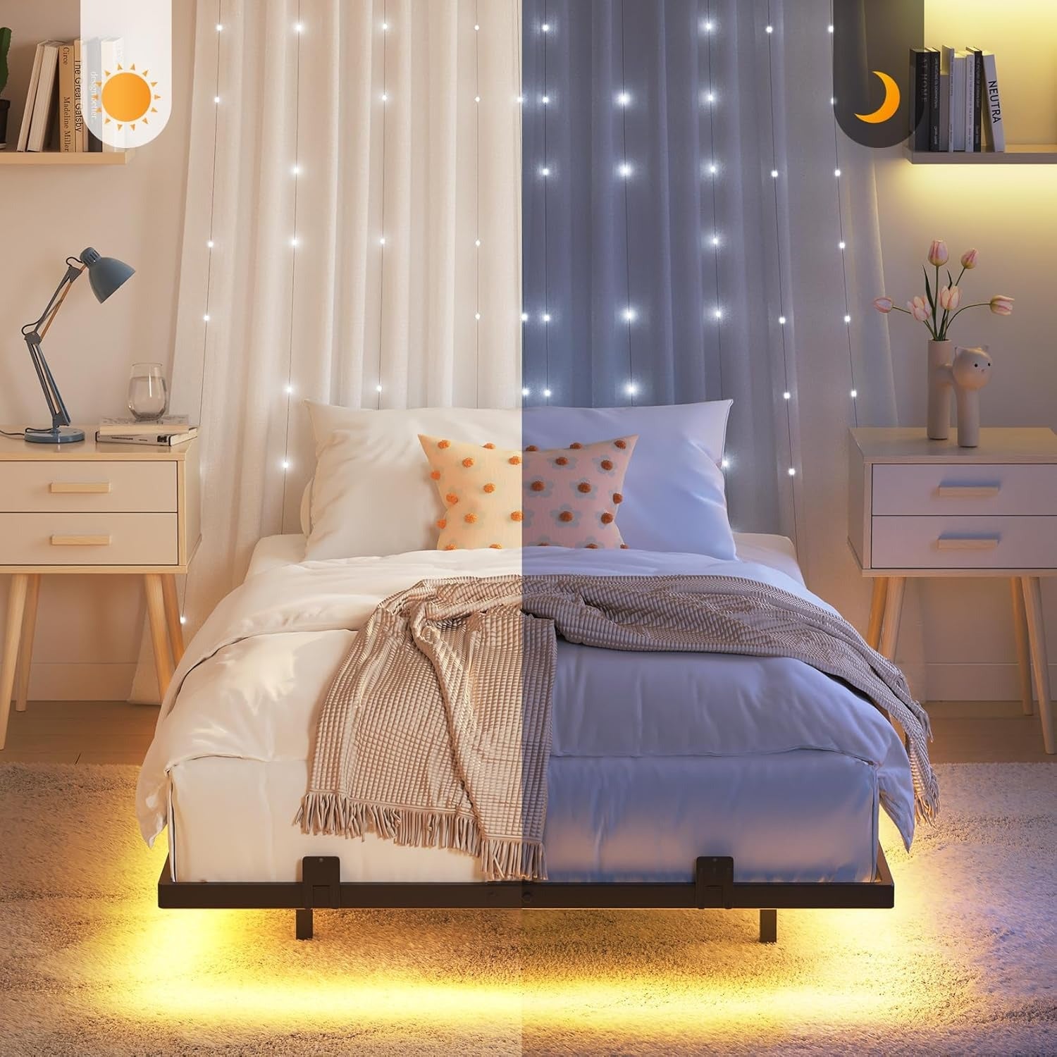 Floating Full Bed Frame with RGB LED Lights and Type-C&USB Ports