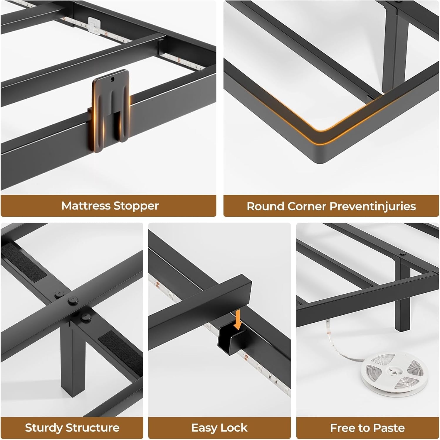 Floating Full Bed Frame with RGB LED Lights and Type-C&USB Ports