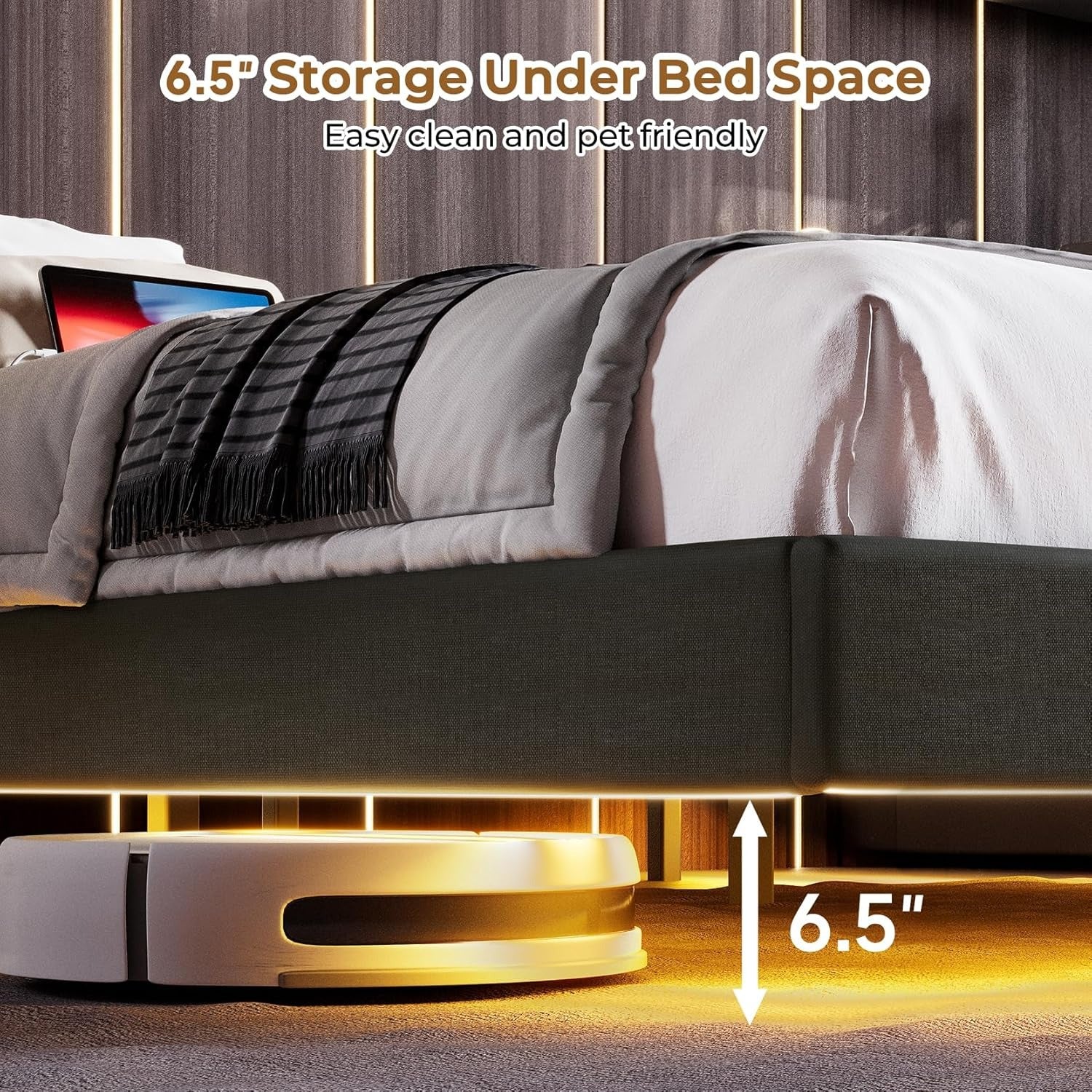 Floating Full Bed Frame with RGB LED Lights and Type-C&USB Ports