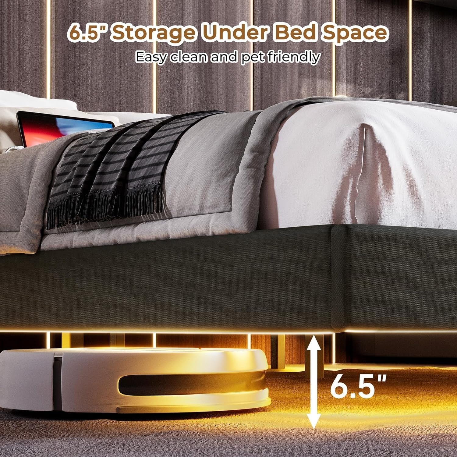 Floating Full Bed Frame with RGB LED Lights and Type-C&USB Ports