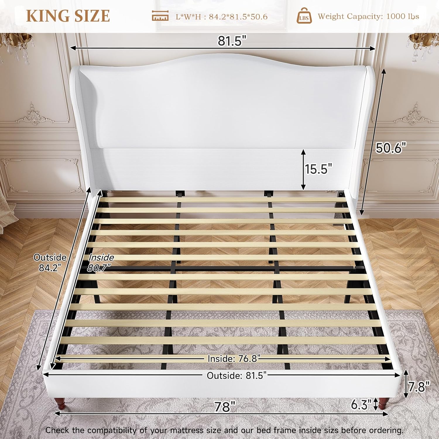 Soft fabric retro simple style bed frame upholstered platform bed