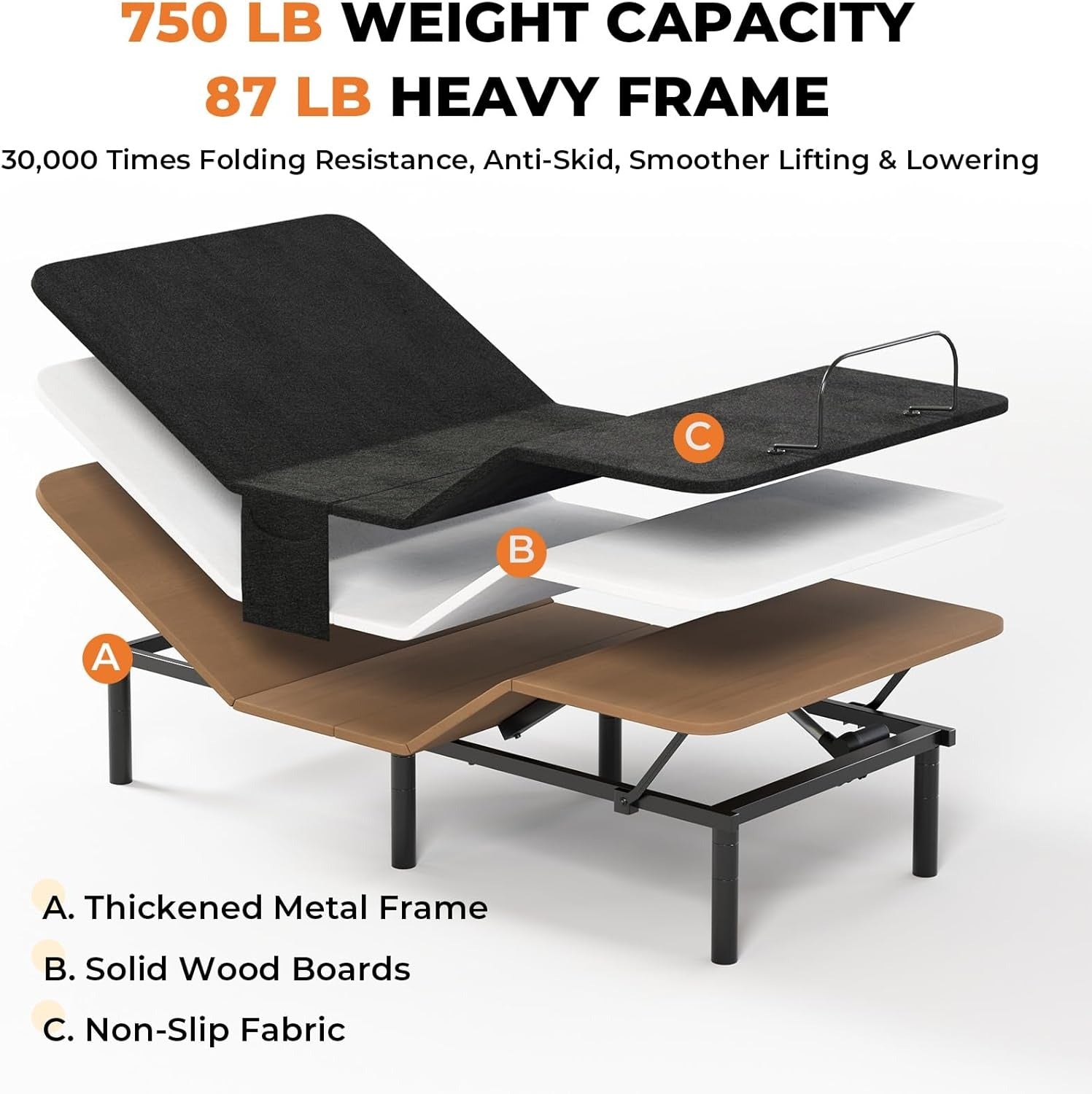 Adjustable Bed Frame Split King with 5 Height Options