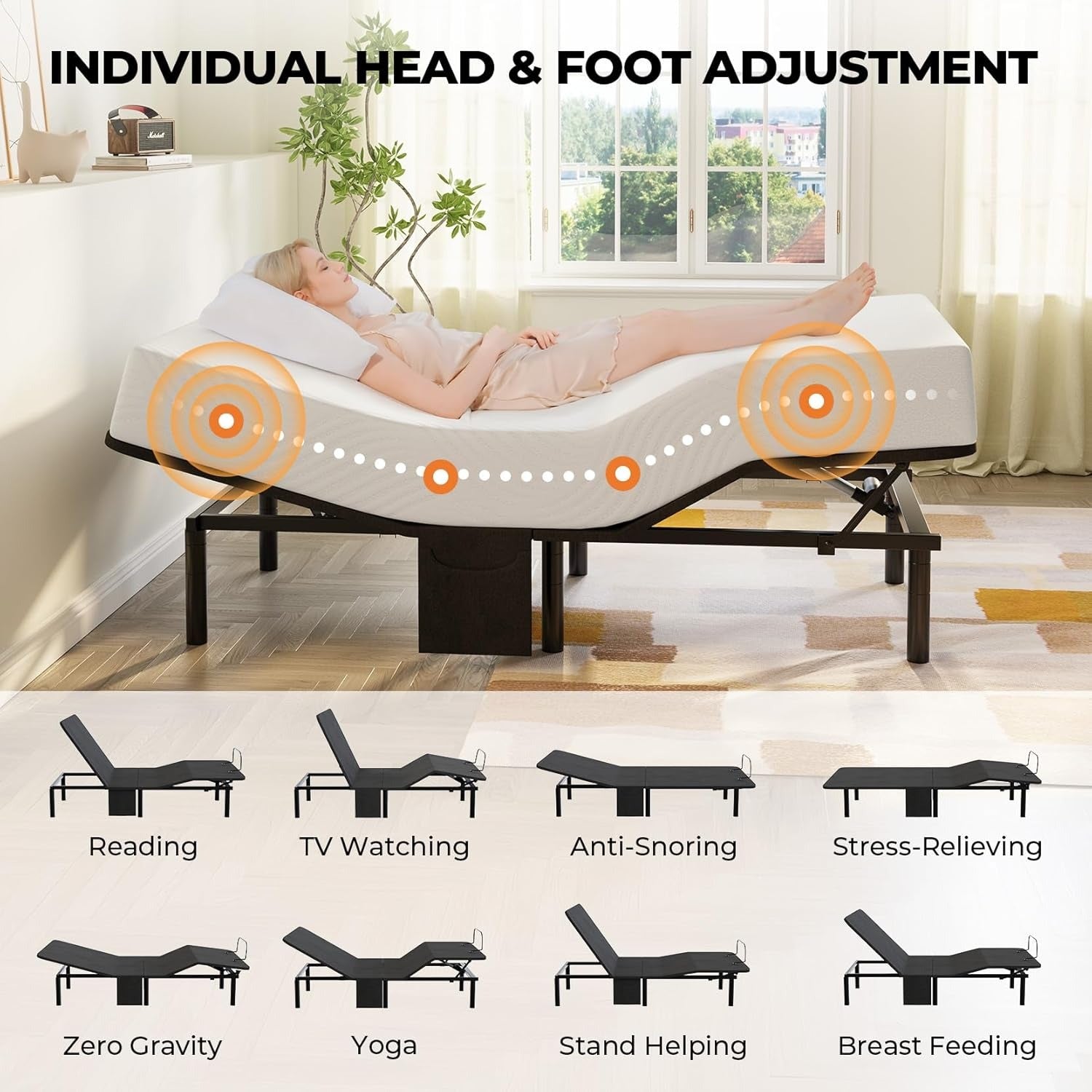 Adjustable Bed Frame Split King with 5 Height Options