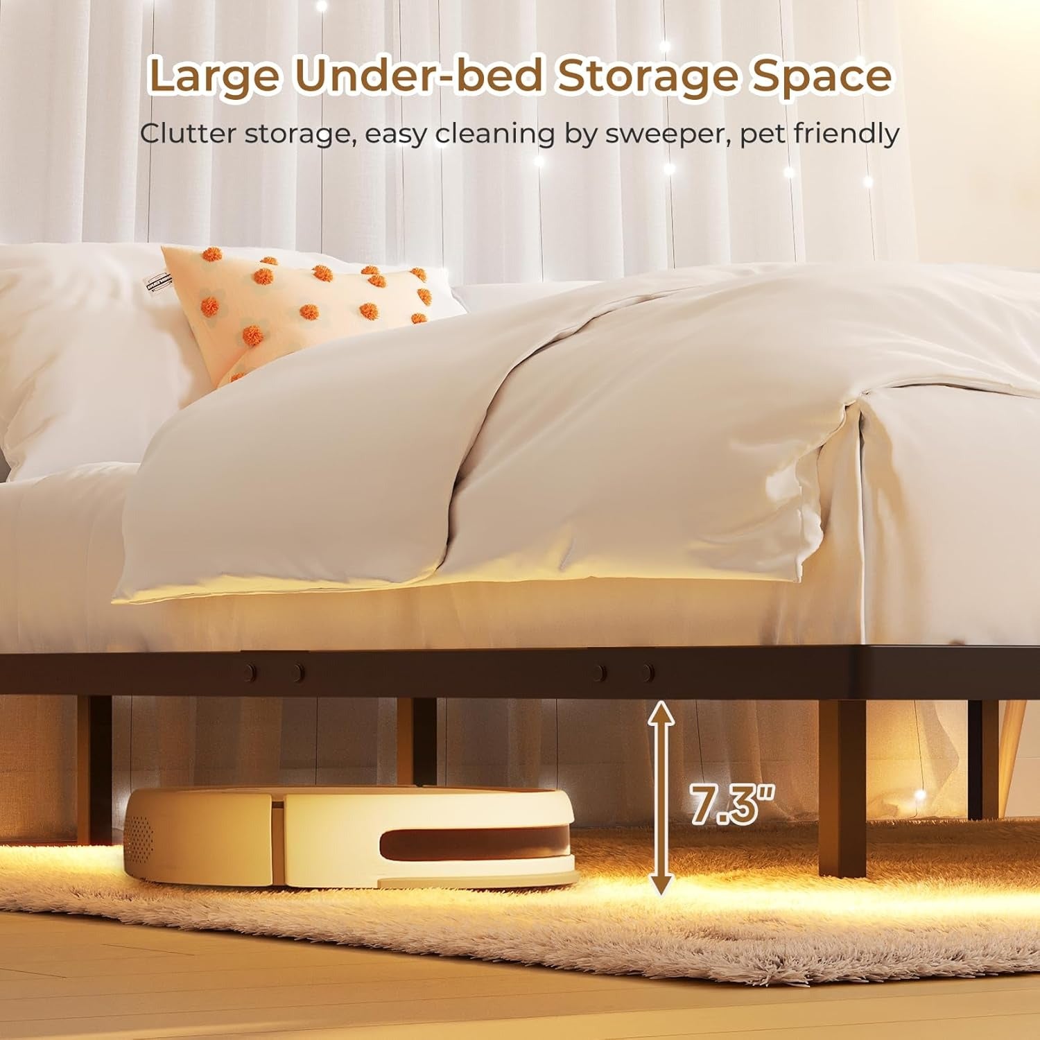 Floating Full Bed Frame with RGB LED Lights and Type-C&USB Ports