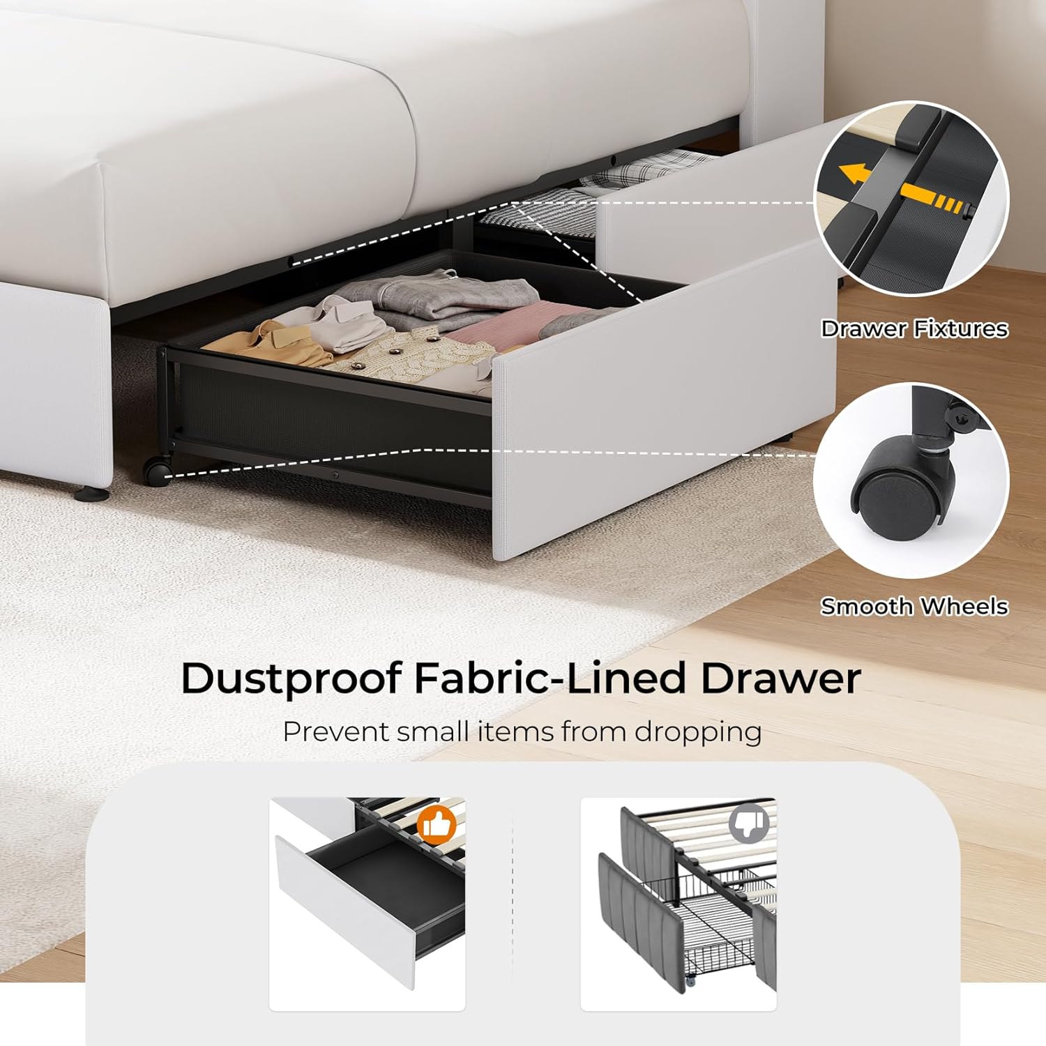 Upholstered Bed Frame with 4 Storage Drawers,wingback Platform Bed Frames with RGB LED & USB Charging