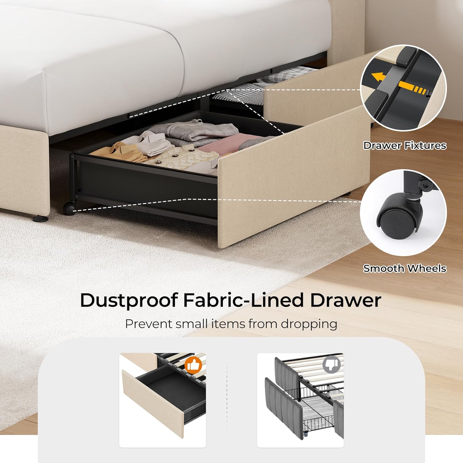 Upholstered Bed Frame with 4 Storage Drawers,wingback Platform Bed Frames with RGB LED & USB Charging