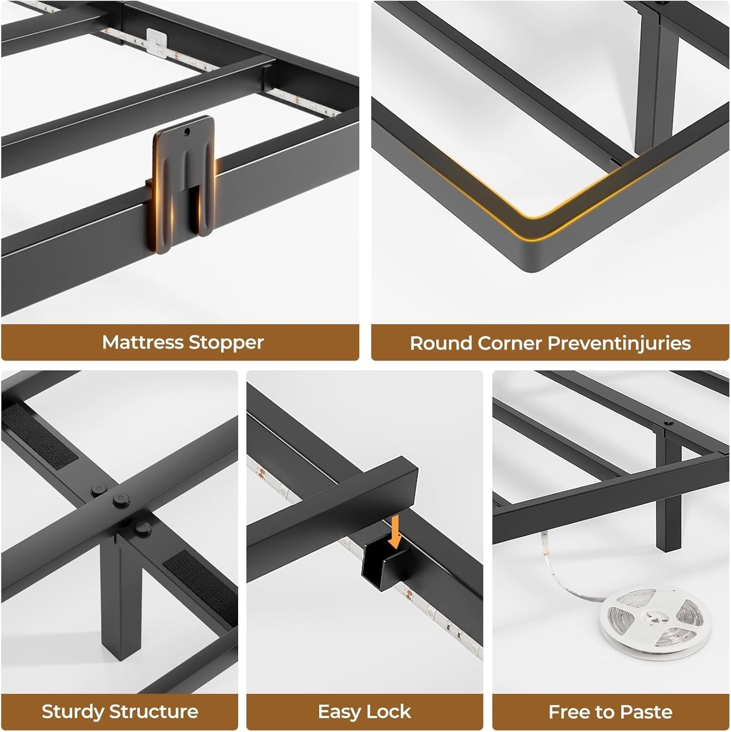Floating Full Bed Frame with RGB LED Lights and Type-C&USB Ports