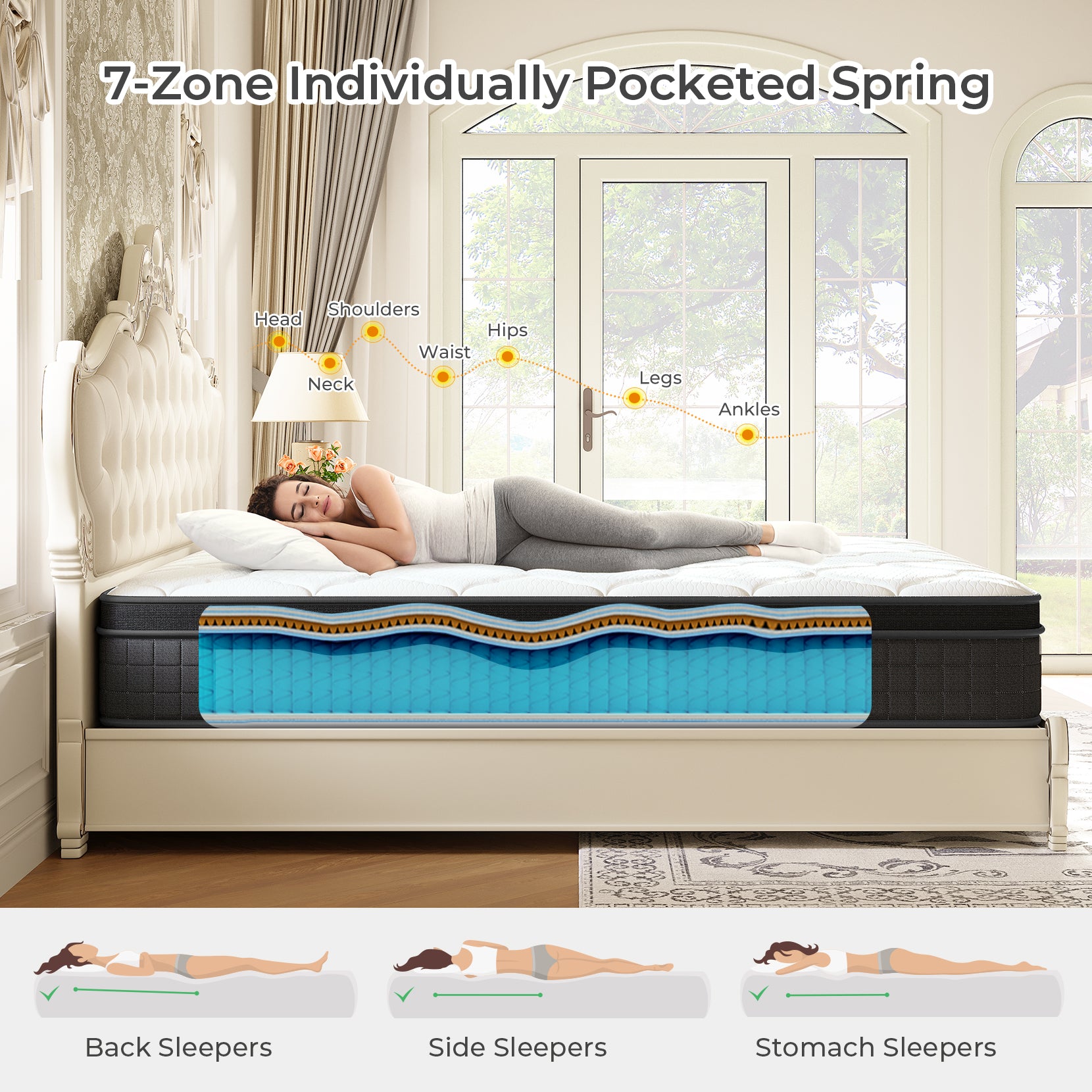 Koorlian 10" Hybrid Pocket Sprung Single Mattress, Medium Firm
