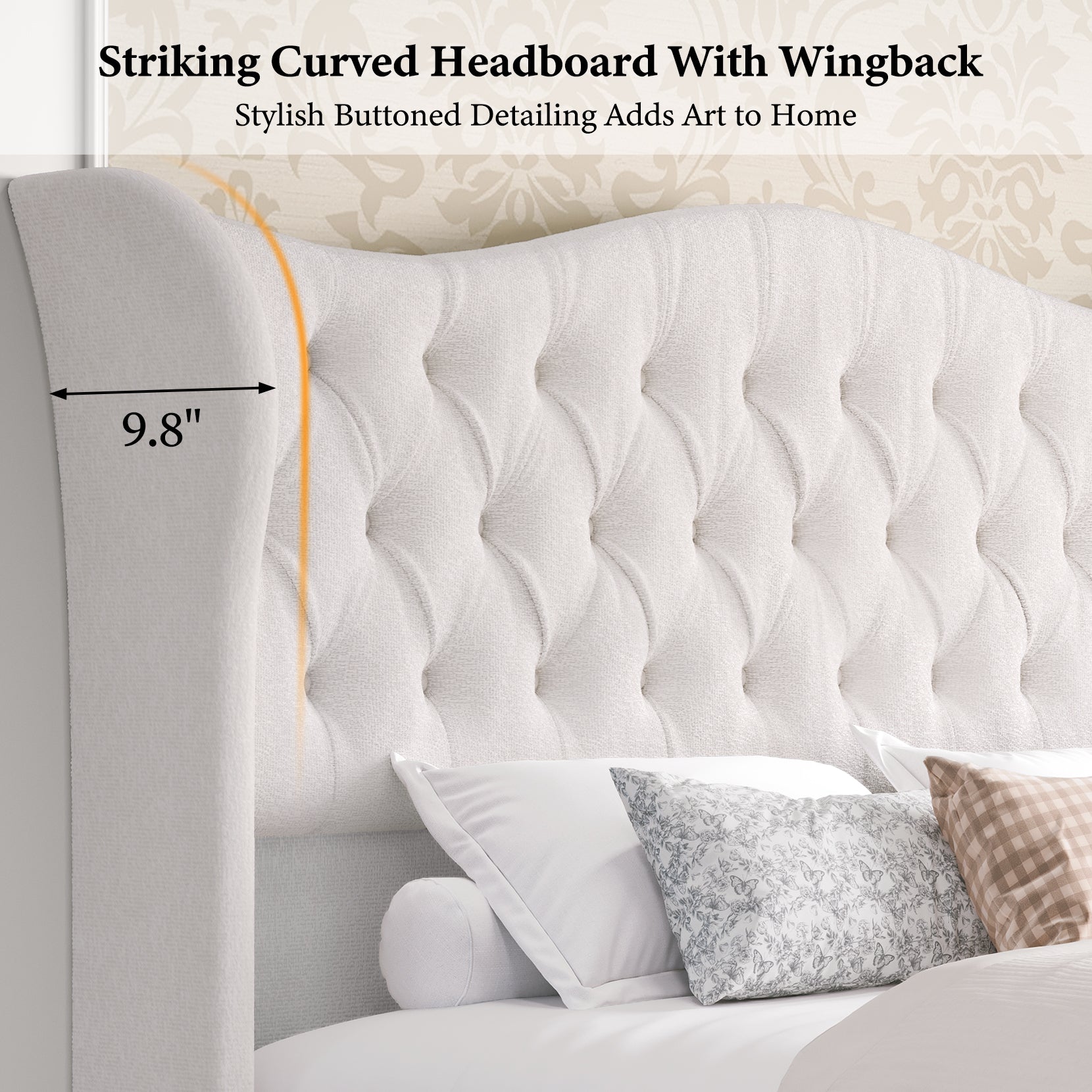 koorlian King Size Platform Bed Frame,Upholstered Sleigh Bed with 51 inch Tall Headboard Footboard,Modern Chenille Bed,Luxury Button Tufted,Sturdy Wood Slats Support,Cream