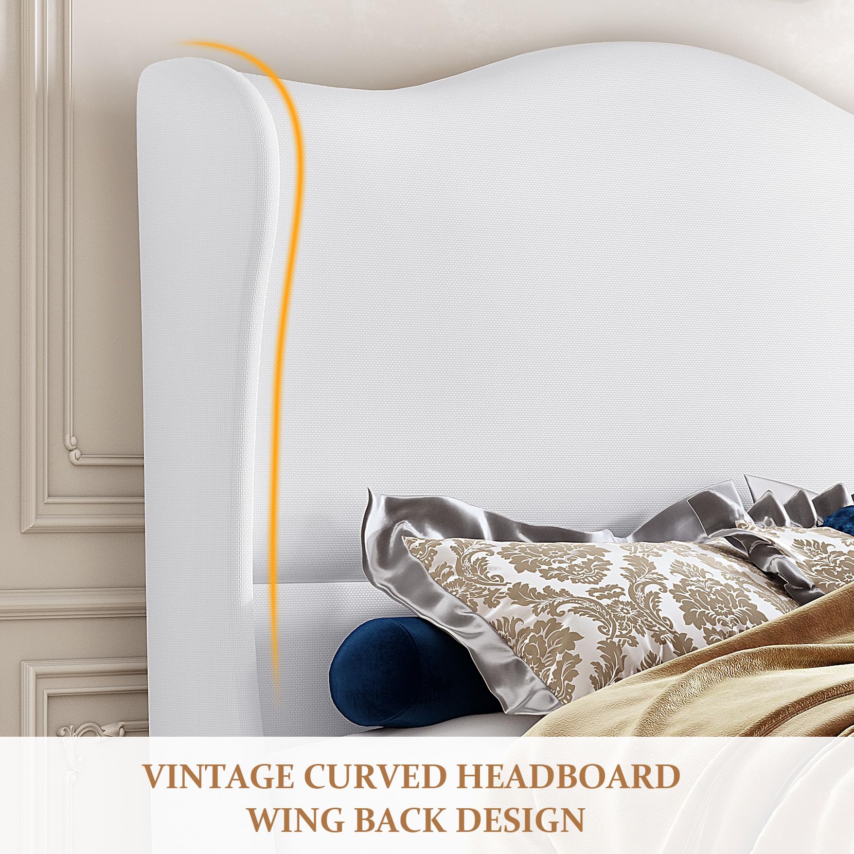 Soft fabric retro simple style bed frame upholstered platform bed