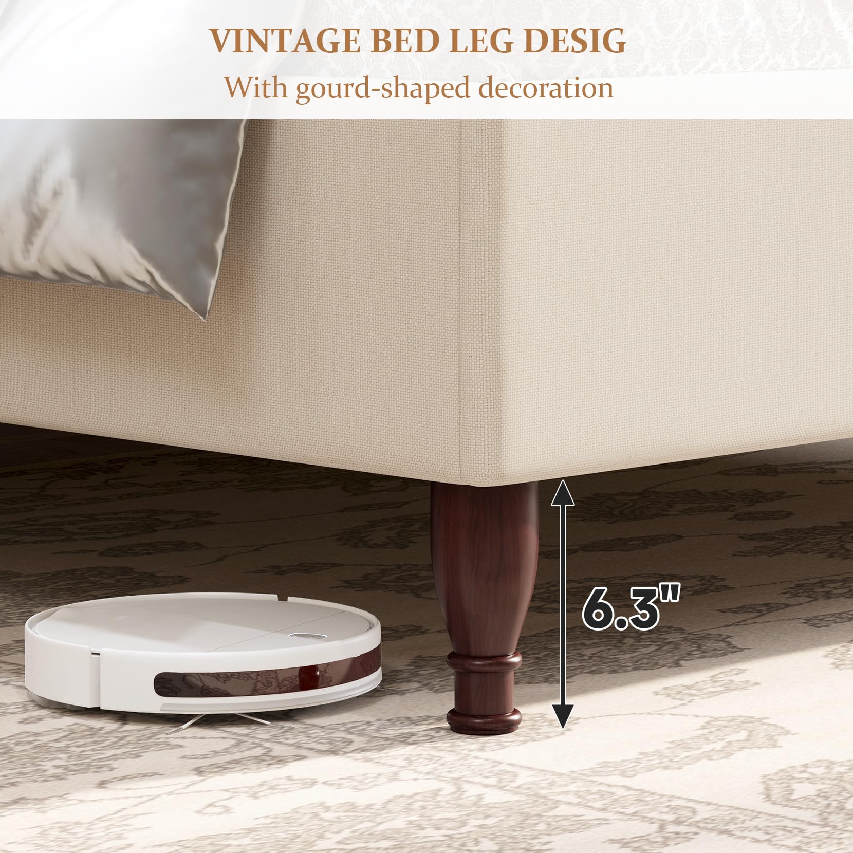 Soft fabric retro simple style bed frame upholstered platform bed