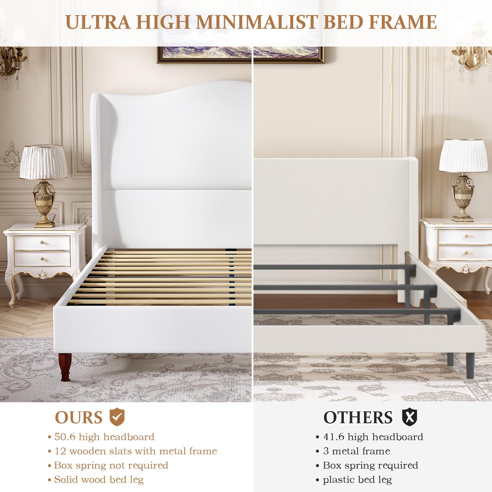 Soft fabric retro simple style bed frame upholstered platform bed