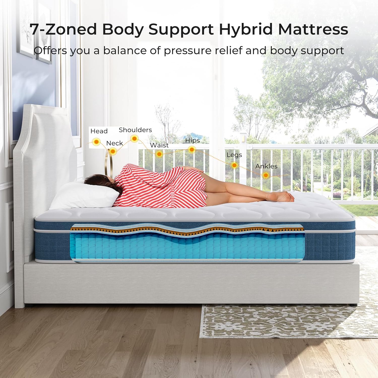 Bed Mattress with Individual Pocket Springs and Pressure-Relieving Memory Foam