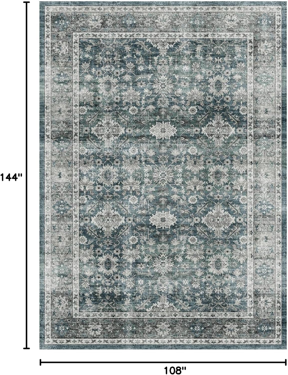 Large 9' x 12' Low Pile Distressed Rug