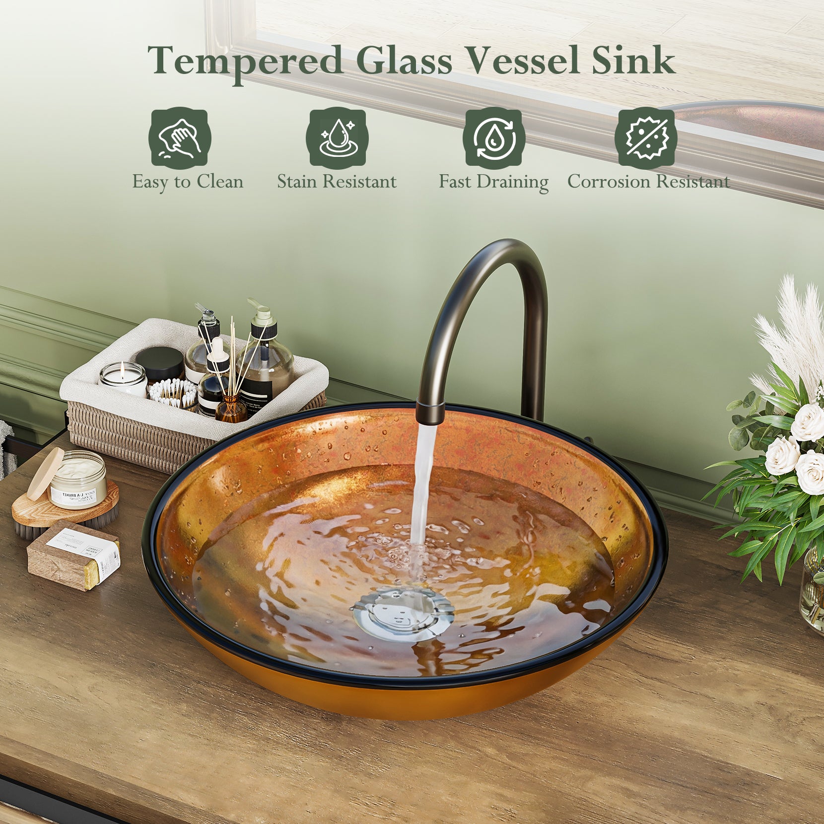 Concho 47'' Farmhouse Bathroom Vanity with Double Vessel Sink, Bathroom Sink Storage Cabinet with LED Light & Sliding Barn Door, Adjustable Shelf, 3 Drawers, Side Hooks, Rustic Brown