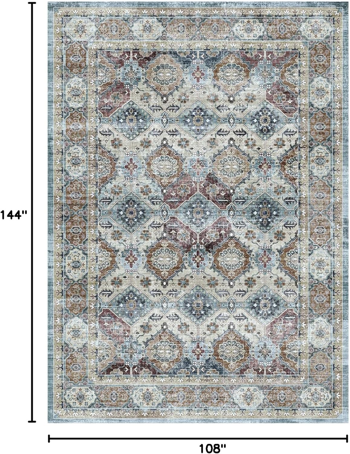 Large 9' x 12' Low Pile Distressed Rug