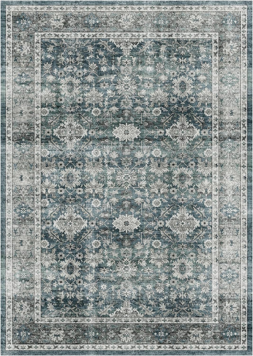 Large 9' x 12' Low Pile Distressed Rug