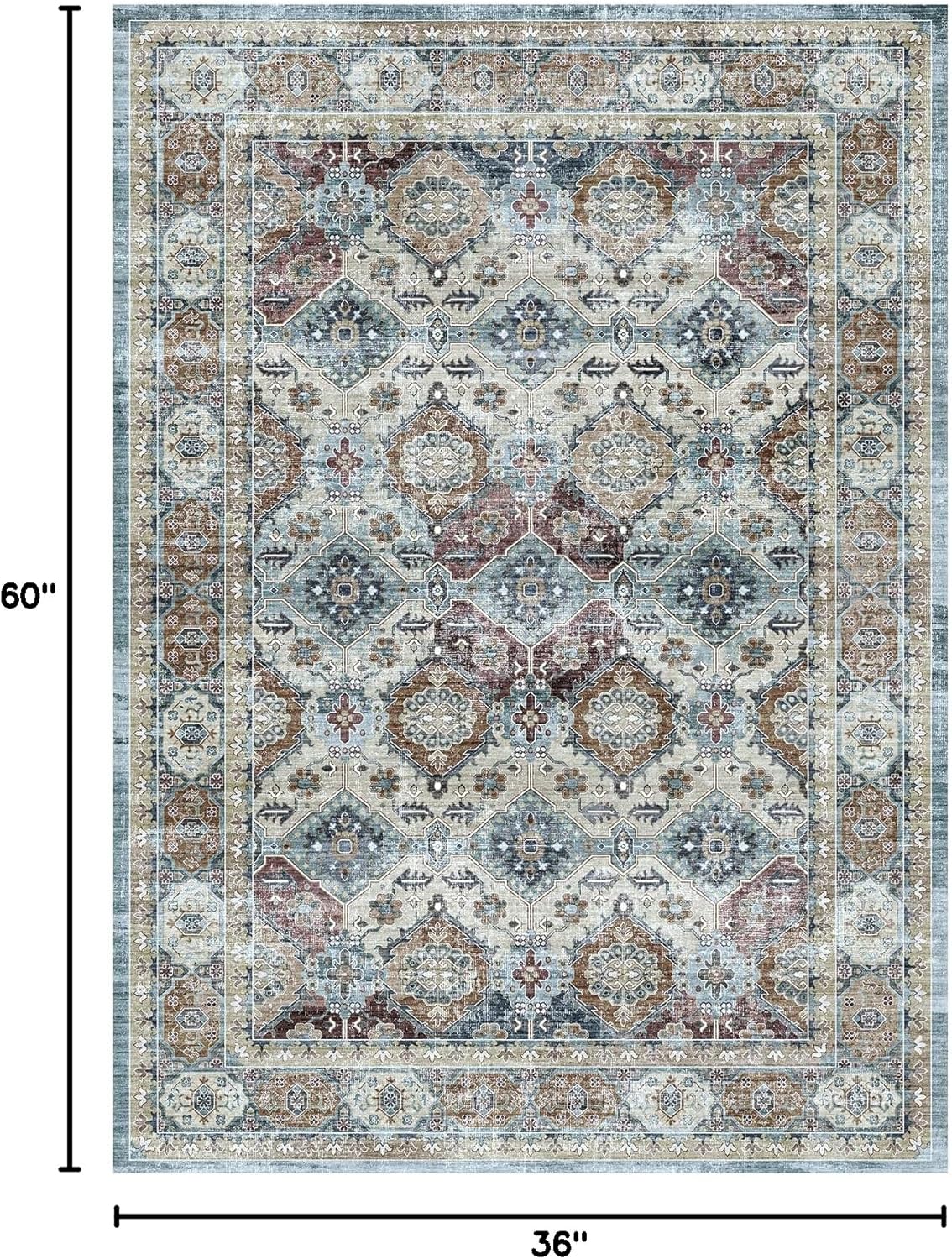 Vintage Area Rug 3x5 for Bedroom