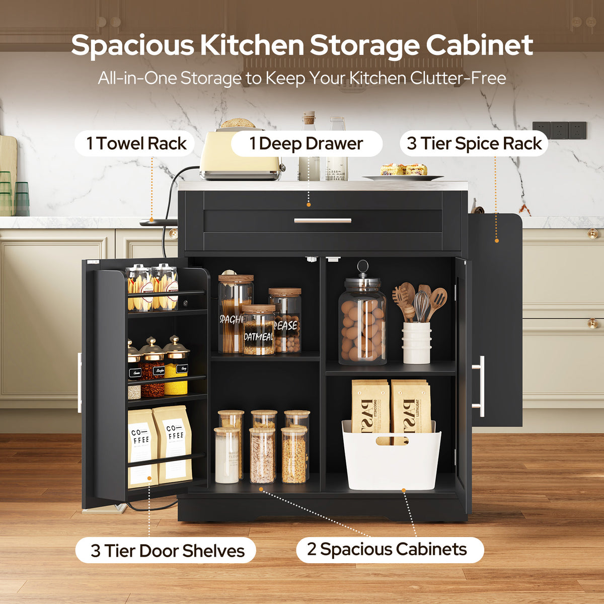 Concho 41" Kitchen Island with Stainless Steel Countertop and Seating