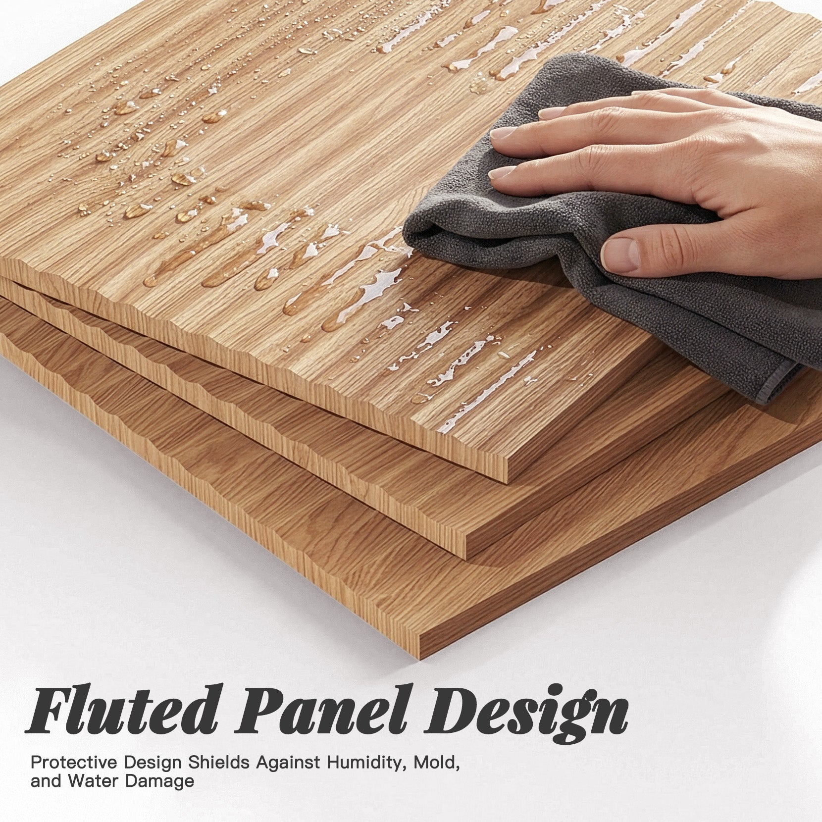 Concho 31'' Fluted Bathroom Vanity with Ceramic Sink, Modern Bathroom Sink Storage Cabinet with Engineered Marble Top & 4 Spacious Drawers, Freestanding Bathroom Vanity Cabinet, Oak