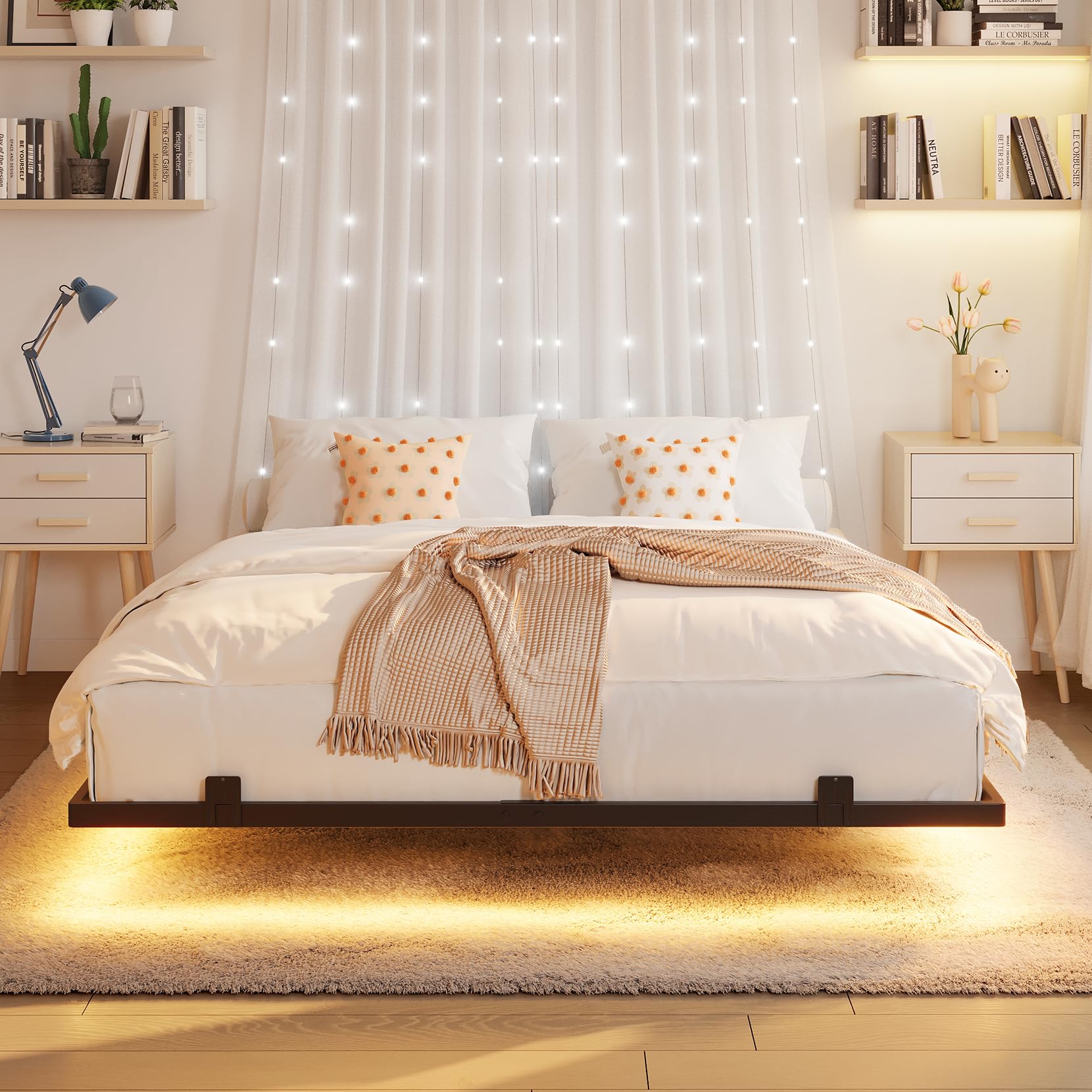 Floating Bed Frame with RGB LED Lights